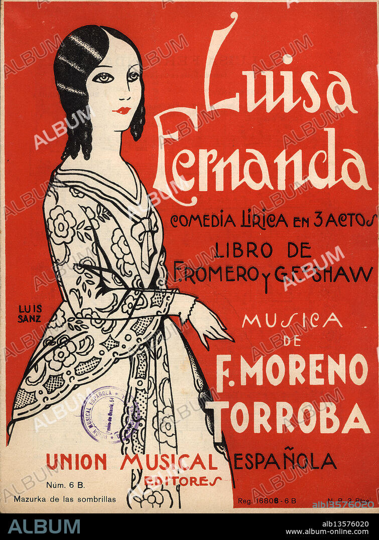Partitura musical de la comedia lírica Luisa Fernanda, del maestro F. Moreno Torroba. Año 1932.