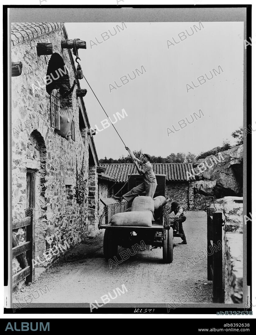 FRANCES BENJAMIN JOHNSTON. Surprise Valley Farm, Arthur Curtiss James property, Beacon Hill Road, Newport, Rhode Island., 1917. Estate designed in 1914 by Grosvenor Atterbury for railroad magnate Arthur Curtiss James. The architecture was inspired by a village in the Italian region of Switzerland.
