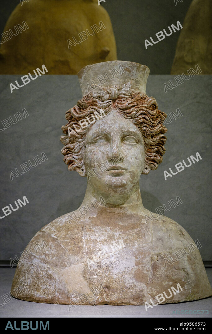 Tanit, female bust imported from Sicily, 400-300 BC, Archaeological Museum of Ibiza and Formentera, World Heritage Site «Ibiza, biodiversity and culture», Ibiza, balearic islands, Spain.