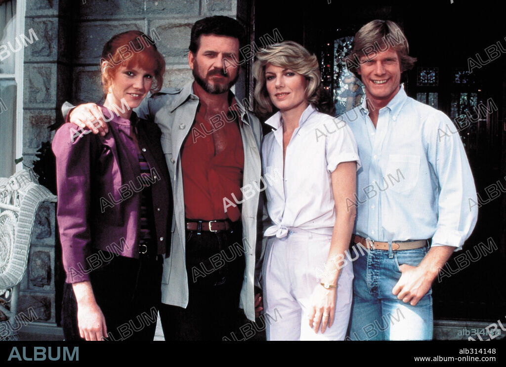 JAMIE ROSE, ROBERT FOXWORTH, SUSAN SULLIVAN y WILLIAM R. MOSES en FALCON CREST, 1981, dirigida por JEROME COURTLAND, PHILIP LEACOCK, REZA S. BADIYI y ROBERT FOXWORTH. Copyright LORIMAR TV.