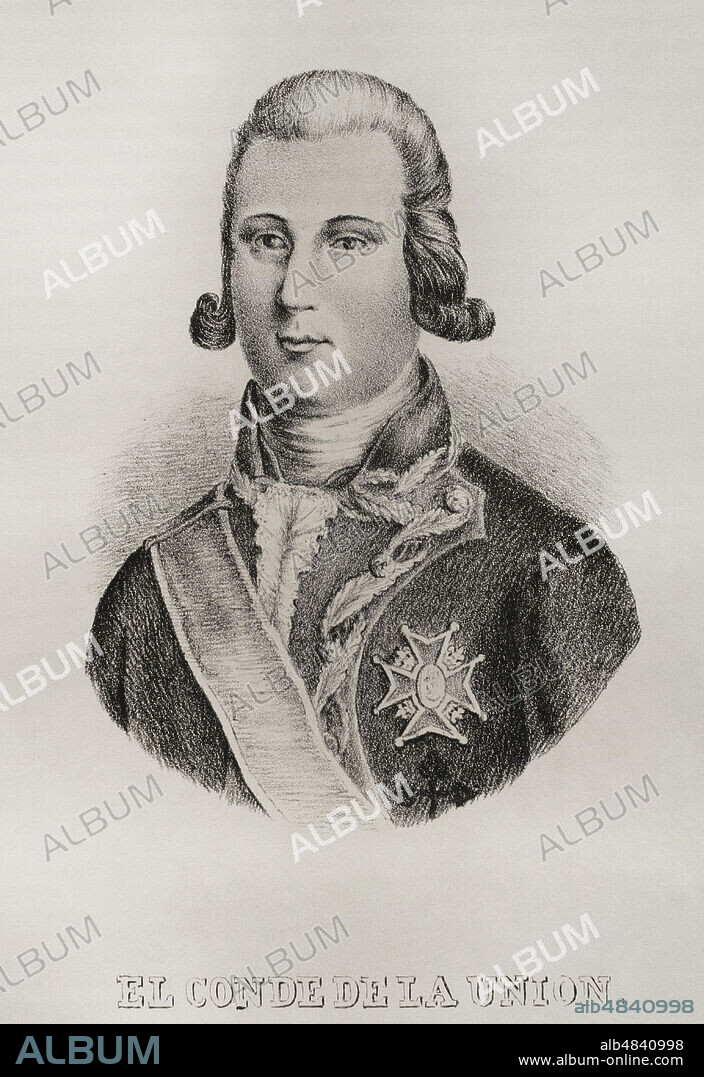 Luís Fermín de Carvajal Vargas y Brun, I conde de la Unión (1752-1794). Militar y hacendado español. Grabado. Historia del Levantamiento, Guerra y Revolución de España, por el Conde de Toreno. Madrid,1851.