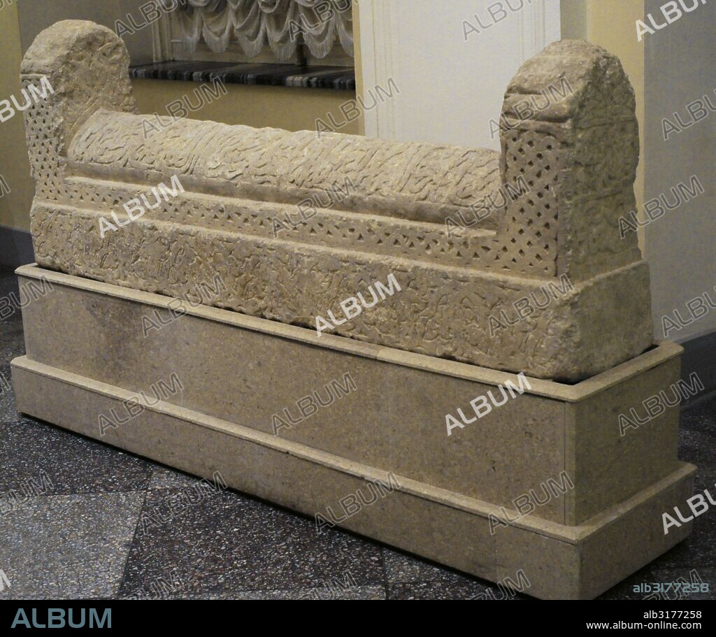 Tombstone. The Golden Horde. Crimea (Solkhat). 14th century. The keel-like top of this tombstone bears an Arabic in Naskh script. The State Hermitage Museum. Saint Petersburg. Russia.