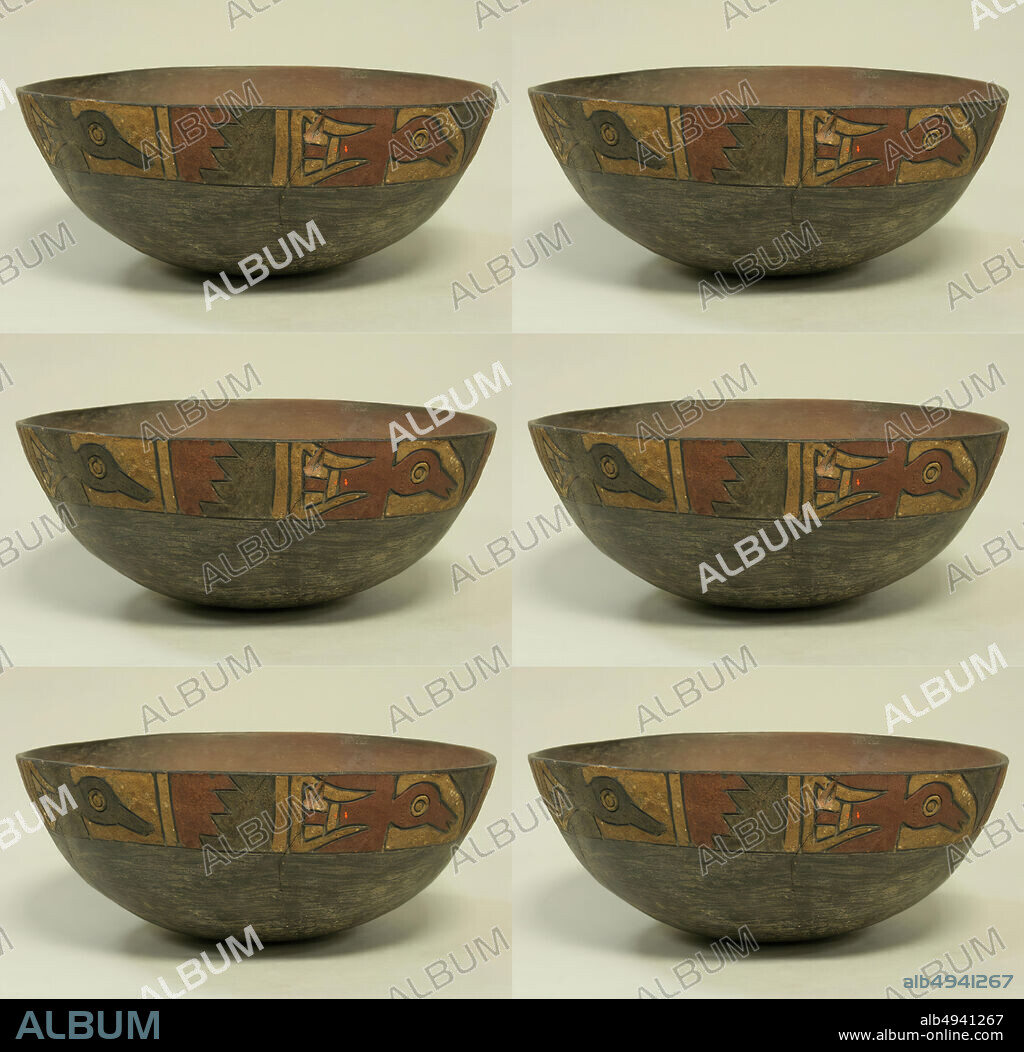Bowl, Paracas, 300100 B.C., Peru, Ica Valley, Paracas, Ceramic, H. 3 3/8 × Diam. 7 1/4 in. (8.6 × 18.4 cm), Ceramics-Containers.