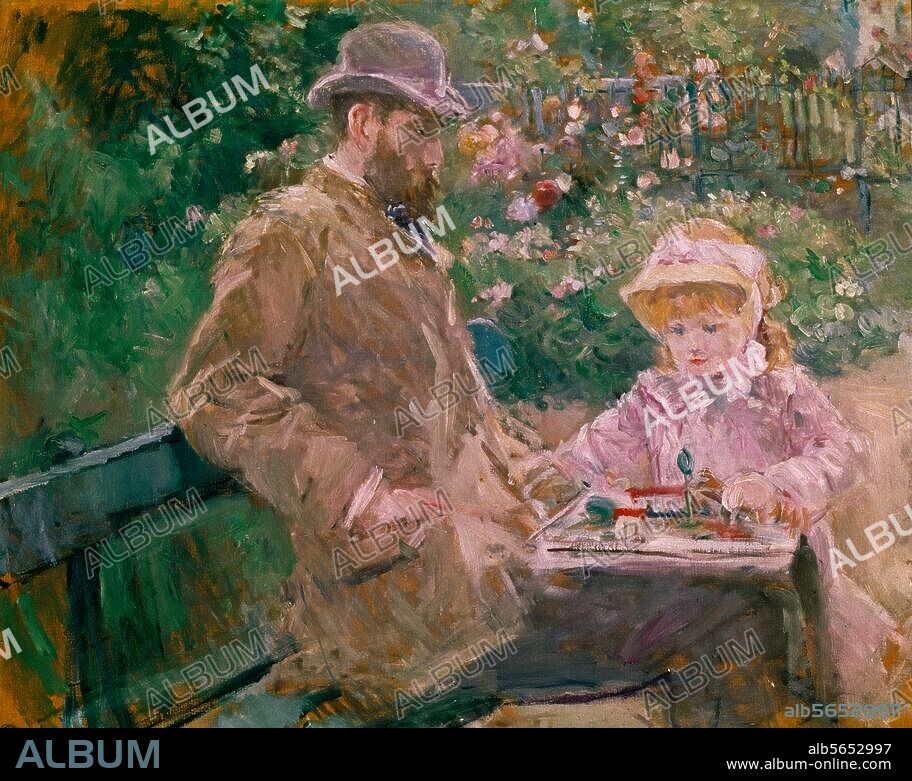 BERTHE MORISOT. Morisot, Berthe. 1841-1895. "Eugene Manet and his daugher in the garden at Bougival", 1881. Oil on canvas, 73 × 92 cm. Private collection, Paris.