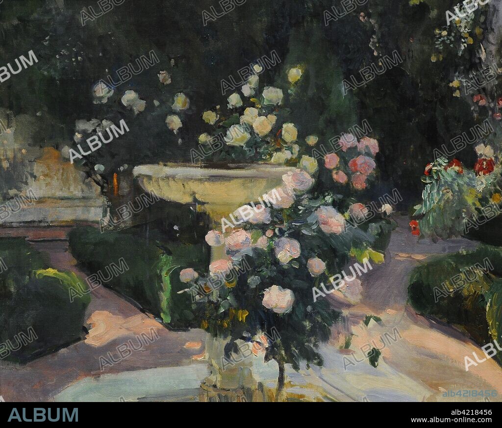 Joaquin Sorolla y Bastida (1863-1923). Spanish painter. Fountain and Rosebush at the Sorolla House, 1918. Sorolla Museum. Madrid. Spain.