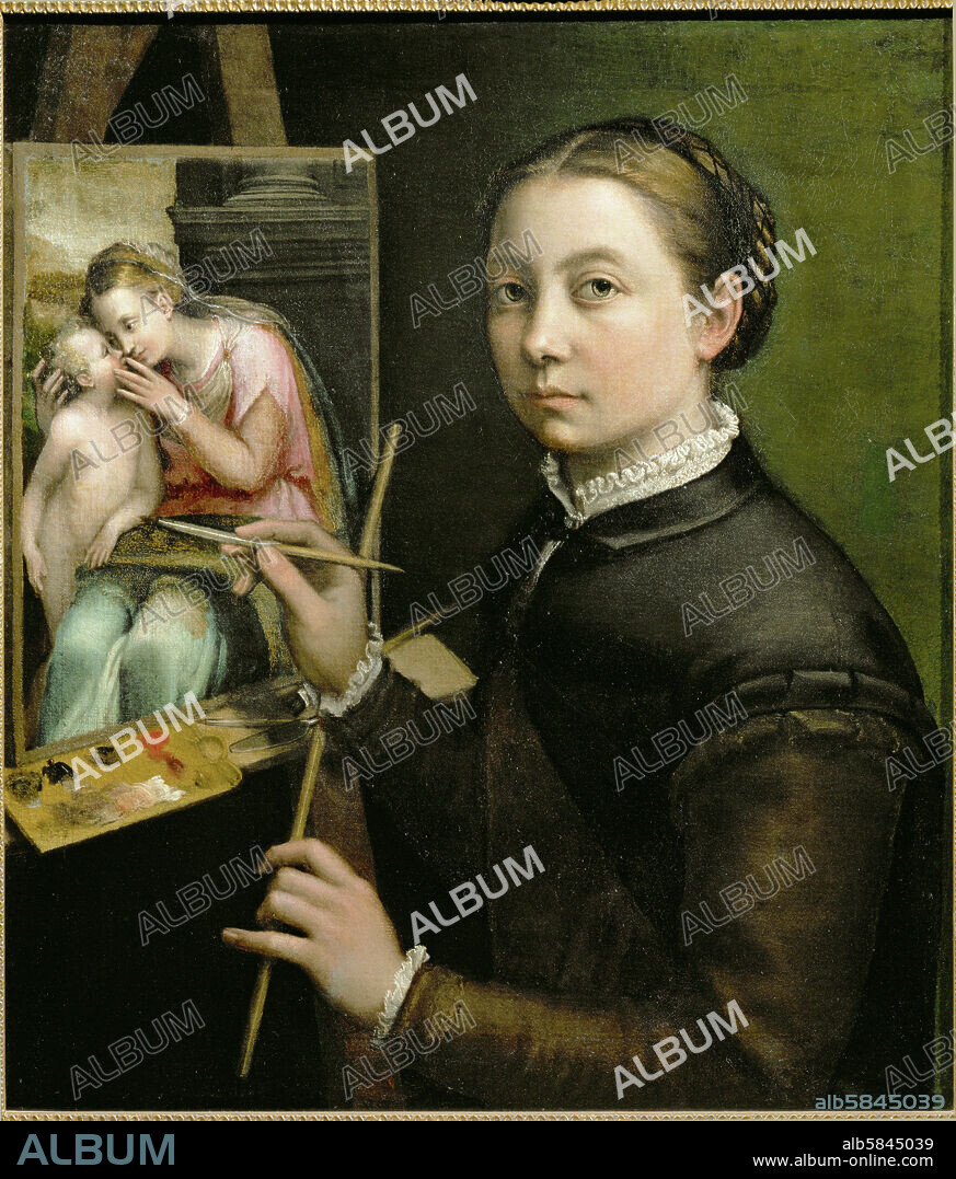 SOFONISBA ANGUISSOLA. Self-portrait, painting the Madonna, 1556 Canvas, 66 x 57 cm.