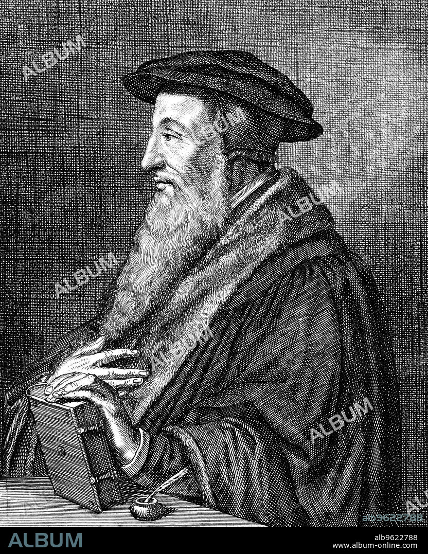 CONRAD MEYER. Jean Calvin, French theologian, 1581. Calvin (1509-1564) settled in Geneva and became a leading figure in the Protestant Reformation. He gave his name to the strict form of Protestantism, Calvinism.