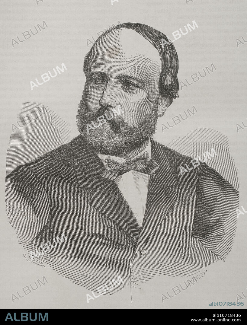 MARCELO PARíS (C. 1846-1901). 19TH-CENTURY SPANISH ENGRAVER.. Enrique de Artois (1820-1883). Conde de Chambord. Príncipe real frances, nieto de Carlos X de Francia. Pretendiente legitimista al trono francés como Enrique V (1844-1883). Retrato. Grabado por París. "Historia de la Guerra de Francia y Prusia". Tomo II. Publicado en Barcelona, 1871.