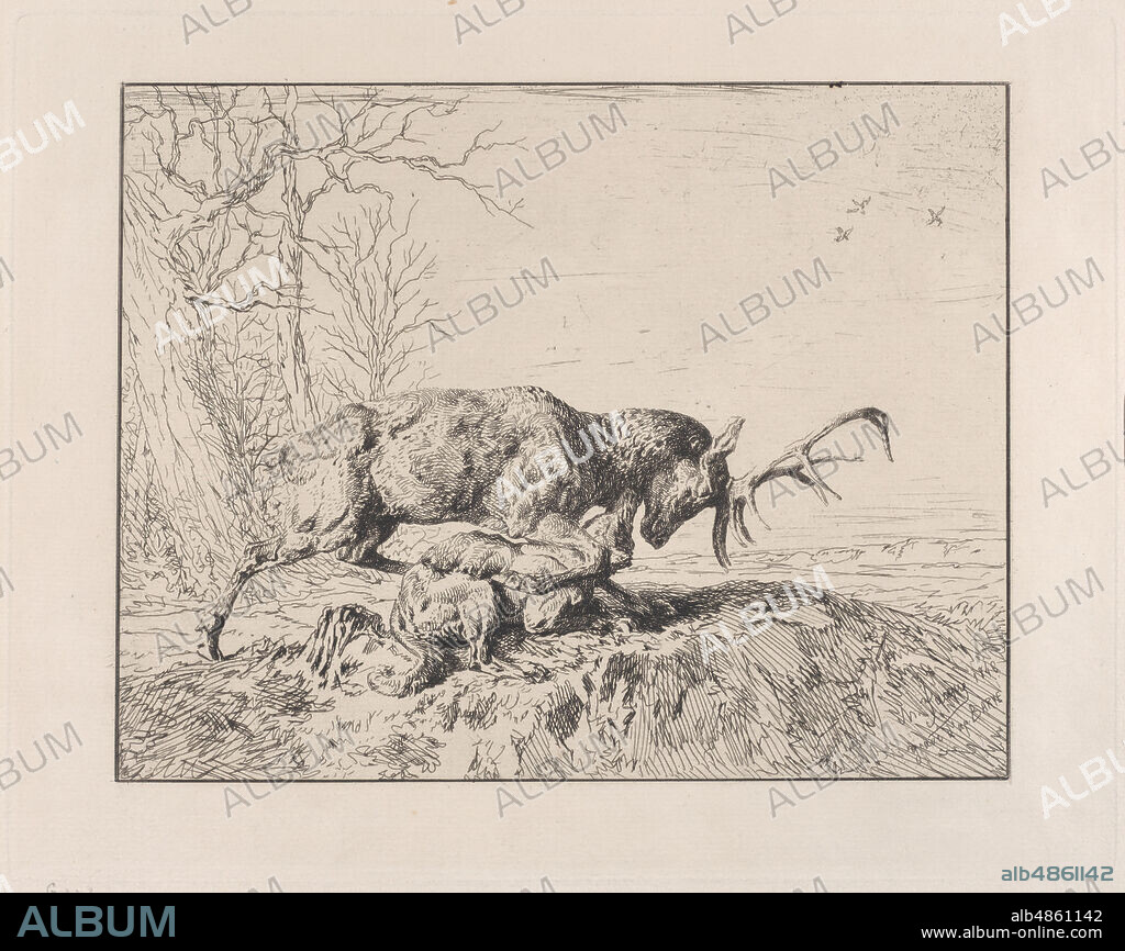 CHARLES ÉMILE JACQUE. Stag Fighting a Wolf, after Antoine Louis Barye, 1846.