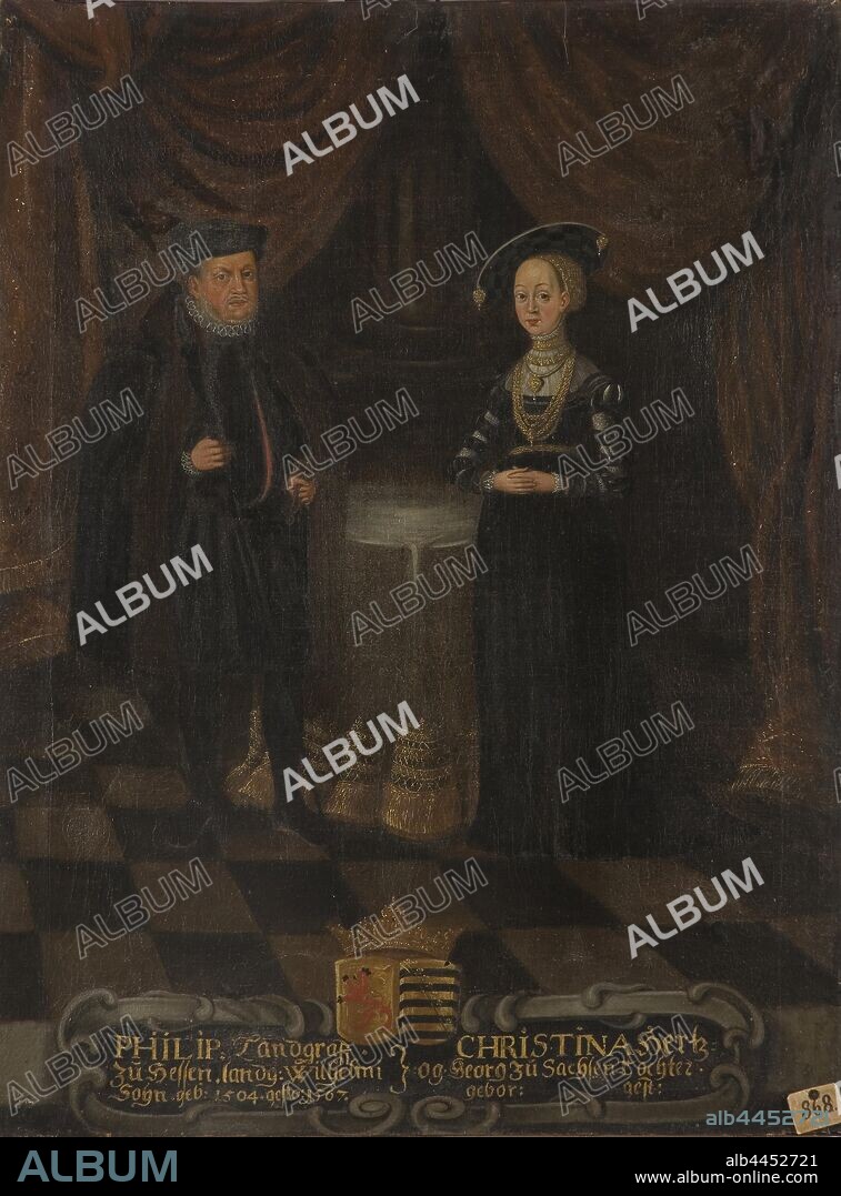 Filip I and Princess Kristina, Filip, 1504-1567, country Count of Hessen-Kassel, Kristina, 1505-1549, Princess of Saxony, painting, oil on canvas, Height, 103 cm (40.5 inches), Width, 79 cm (31.1 inches).