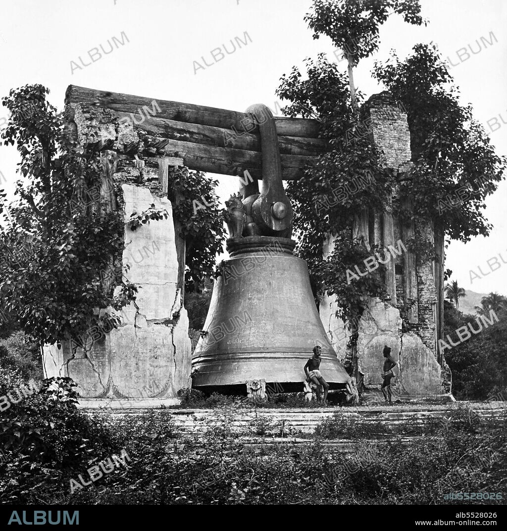 The Mingun Bell is a bell located in Mingun, Sagaing Region, Myanmar. It is located approximately 11 km (6.8 mi) north of Mandalay on the western bank of the Irrawaddy River. It was the heaviest functioning bell in the world at several times in history. The weight of the bell is 55,555 viss (90,718 kilograms or 199,999 pounds). The outer diameter of the rim of the bell is 16 feet 3 inches (4.95 m). The height of the bell is 12.0 feet (3.66 m) feet on the exterior and 11.5 feet (3.51 m) in the interior. The outside circumference at the rim is 50.75 feet (15.469 m). The bell is 6 to 12 inches (15–30 cm) thick and stands 20.7 feet (6.31 m) high from the rim to the top. The bell is uncracked and in good ringing condition. The bell does not have a clanger but is rung by striking the outer edge. Casting of the bell started in 1808 and was finished by 1810. King Bodawpaya (r. 1782–1819) had this gigantic bell cast to go with his huge stupa, Mingun Pahtodawgyi. The bell was said to have been cast on the opposite side of the river and was transported by using two boats, which after crossing the river, proceeded up two specially built canals. The canals were then dammed and the bell was lifted by raising the water level by the addition of earth into the blocked canal. In this way the bell was originally suspended. The Mingun Bell was knocked off its supports as a result of a large earthquake on 23 March 1839. It was resuspended by the Irrawaddy Flotilla Company in March 1896 using screw jacks and levers using funds from public subscription.