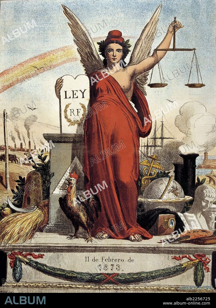 PRIMERA REPUBLICA 1873-1874. ESPAÑA. ALEGORIA DE LA PRIMERA REPUBLICA ESPAÑOLA , AÑO 1873. REVISTA LA FLACA , BARCELONA 1873.