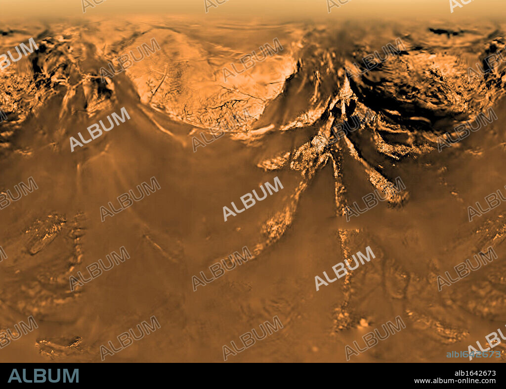 The Huygens probe was delivered to Image of surface of Saturn's moon Titan obtained by the Huyghens probe taken to Titan by the Cassini spacecraft. Credit: NASA. Science Astronomy Space Travel.