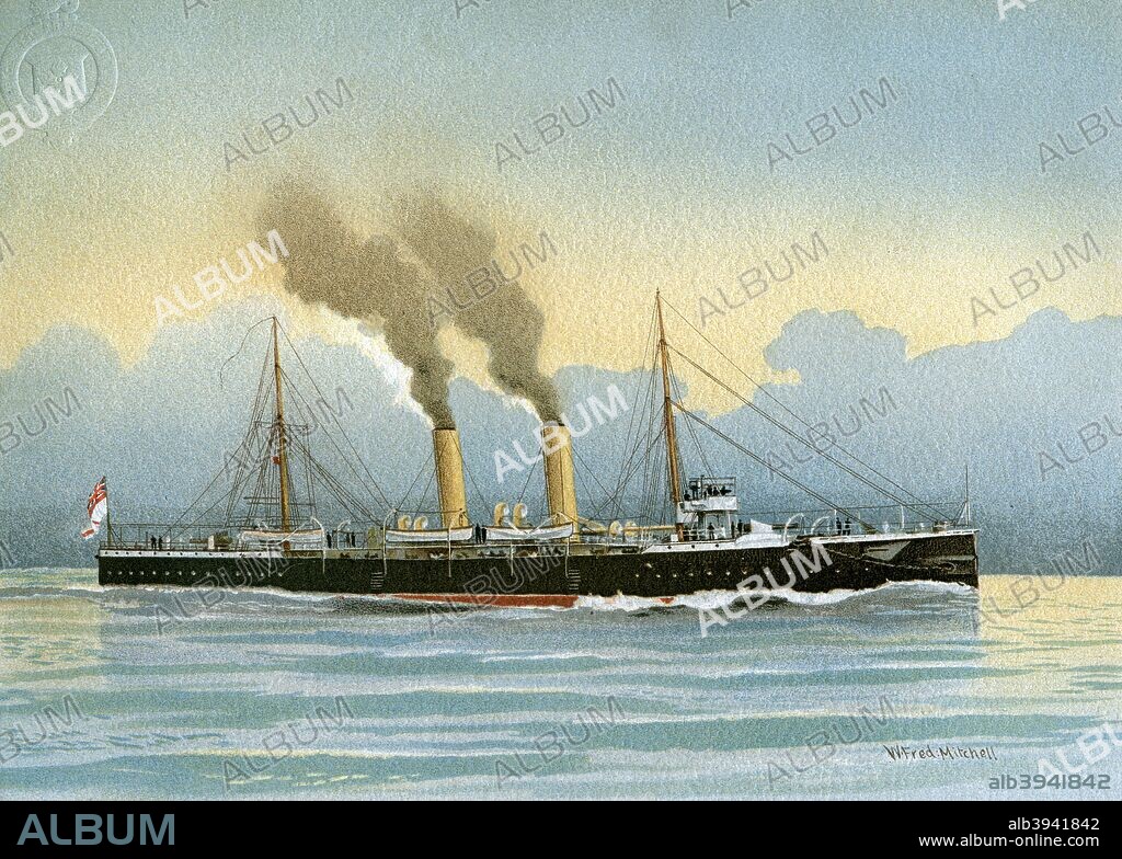 HMS 'Latona', Royal Navy 2nd class cruiser, c1890-c1893. An 'Apollo' class cruiser launched in 1890, HMS 'Latona' was converted to a minelayer in 1907. She was sold in 1920. A print from Her Majesty's Navy Including its Deeds and Battles, by Lieut Chas Rathbone Low, Volume II, JS Virtue & Co, London, 1890-1893.