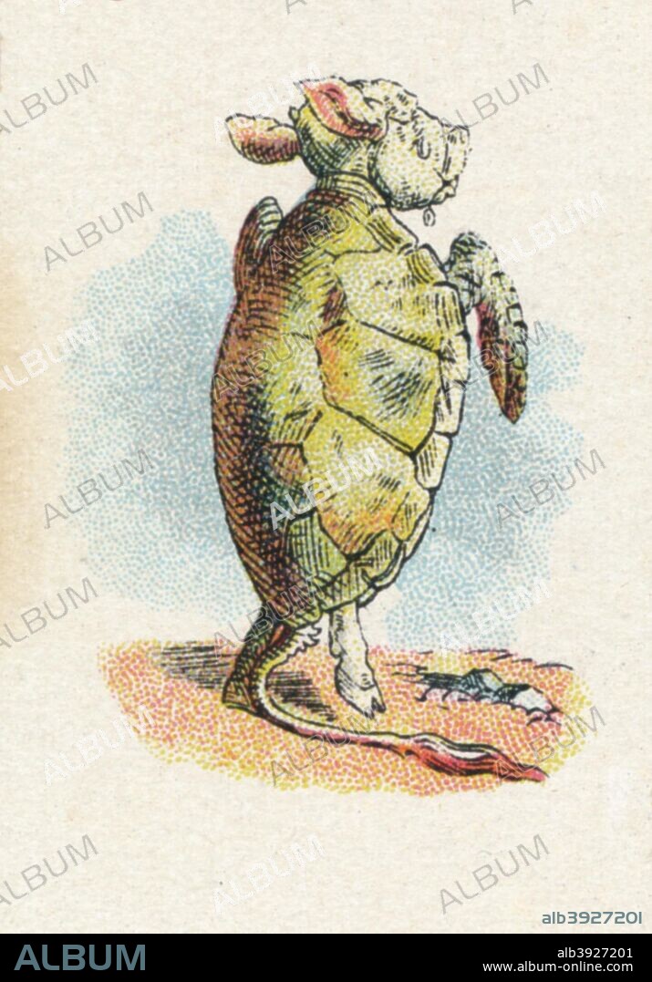 The Mock Turtle', 1930. The Mock Turtle from Lewis Carroll's (1832-1898) 'Alice in Wonderland'. After an illustration by John Tenniel (1820-1914) colour printed by Edward Evans (1826-1905). From the 'Alice in Wonderland' series of cigarette cards produced by Carreras Limited, 1930.