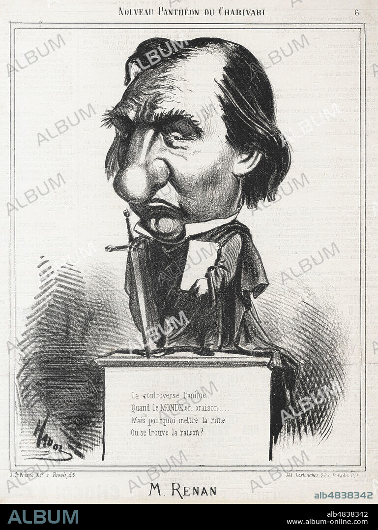 Ernest RENAN (1823-1892). Caricature de Paul HADOL (1835-1875) pour Le Charivari du 8 mai 1866. Credit : Collection Kharbine-Tapabor.