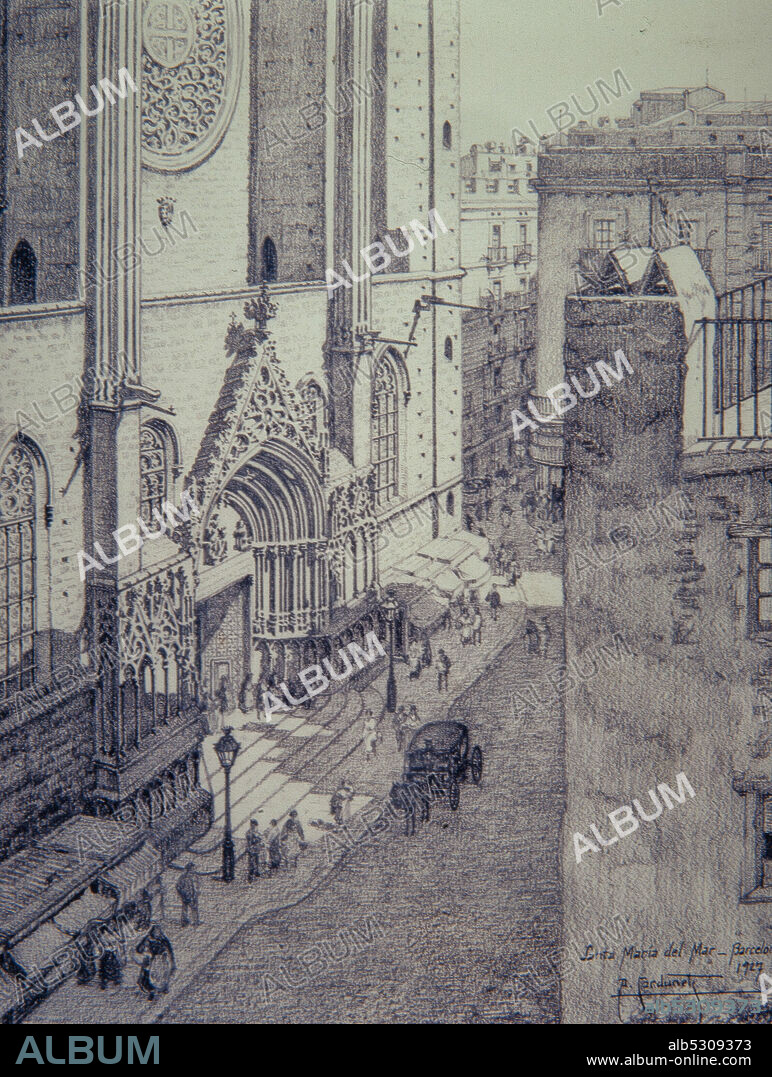 ALEXANDRE CARDUNETS/ FACHADA DE SANTA MARIA DEL MAR, 1927. CARBONCILLO. MUSEO DE HISTORIA DE BARCELONA.