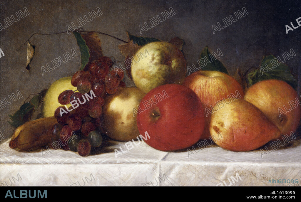 SILAS MARTIN. Still Life with Fruit by Martin Silas,  oil painting,  1880,  (1841-1906),  USA,  Pennsylvania,  Philadelphia,  David David Gallery.
