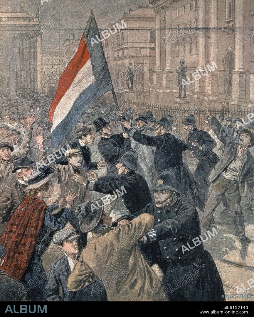 MANIFESTACION CONTRA CHAMBERLAIN EN DUBLIN (IRLANDA) - GRABADO SIGLO XIX.