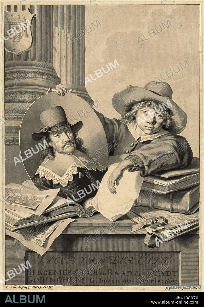 Portrait of Jacob van der Ulft, held by a boy. Draughtsman: Jan Stolker (mentioned on object). After Ludolf de Jongh (mentioned on object). Dating: 1734 - 1785. Measurements: h 338 mm × w 234 mm.
