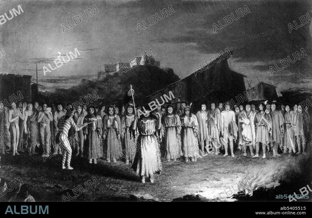 The Spokane people are a Native American Plateau tribe who have inhabited the eastern portion of present-day Washington state and parts of northern Idaho. The day after the return to the home encampment of a successful war party, by which scalps have been taken, a ceremony is performed by the warriors who took them. Medicine men sang and beat drums while women danced in concentric circles around the scalps. Sometimes dancers would mock the scalps or mimic hunting down the person to whom the scalp had belonged.  Paul Kane (September 3, 1810 - February 20, 1871) was an Irish-born Canadian painter famous for his paintings of First Nations peoples in the Canadian West and in the Columbia District.