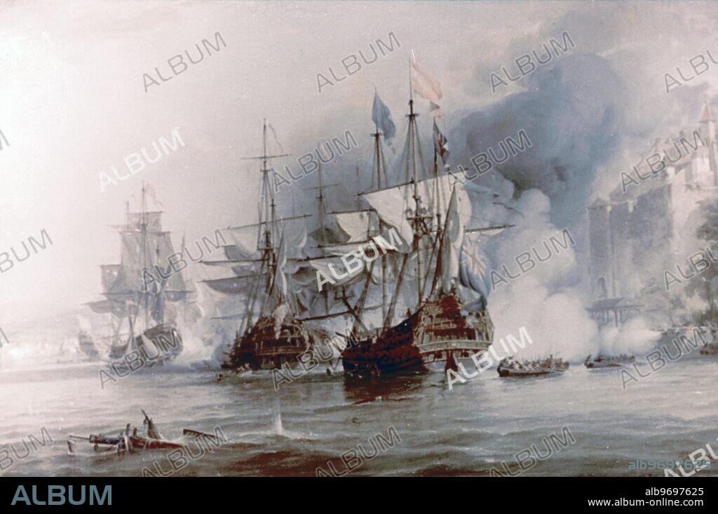 Capture of Porto Bello 21-22 November 1739. by George Chambers (1803-1840) - after Samuel Scott- ©TopFoto. On 21st November 1739. Admiral Edward Vernon, with a force of 6 ships, 2,735 men, 370 cannons entered the harbour.