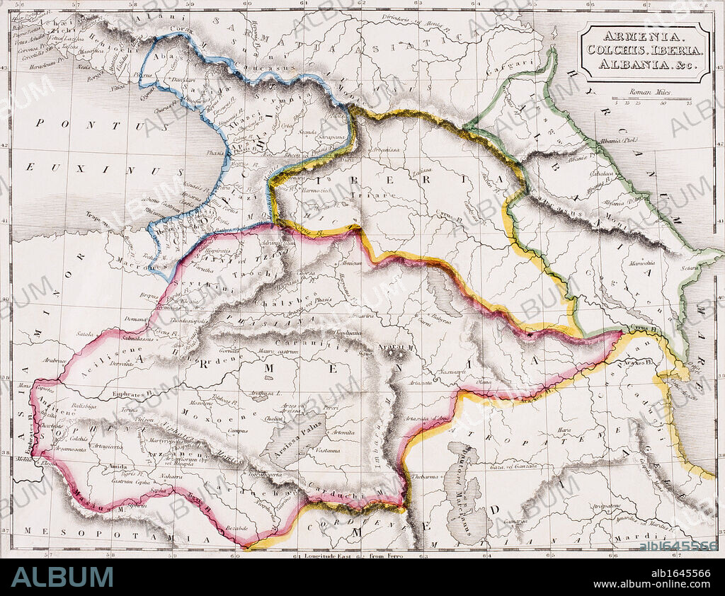 Map of Armenia Colchis Iberia and Albania From The Atlas of Ancient Geography by Samuel Butler published London circa 1829.