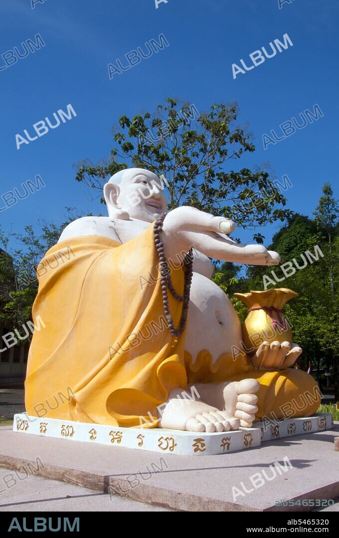 Budai (Chinese: ??; pinyin: Bùdài), pronounced Hotei in Japanese, B? Ð?i in Vietnamese, is a Chinese folkloric deity. His name means 'Cloth Sack' and comes from the bag that he is conventionally depicted as carrying. He is usually identified with (or as an incarnation of) Maitreya Buddha, so much so that the Budai image is one of the main forms in which Maitreya Buddha is depicted in East Asia. He is almost always shown smiling or laughing, hence his nickname in Chinese, the Laughing Buddha (Chinese: ??; pinyin: xiào?fó). Many people confuse Budai with Gautama Buddha. Trang has been a trading center since at least the 1st century AD. It grew to prosperity between the 7th and 13th centuries during the Srivijaya period and remains an important commercial town today. Rubber, palm oil and fishing are the mainstays of the town's economy. Tourism is making an increasing impact as Trang’s Anadaman Coast and islands are increasingly developed and popularized. The town has a strong Overseas Chinese character (and hence good Chinese restaurants) as a result of an influx of Chinese labor in the latter half of the 19th century.