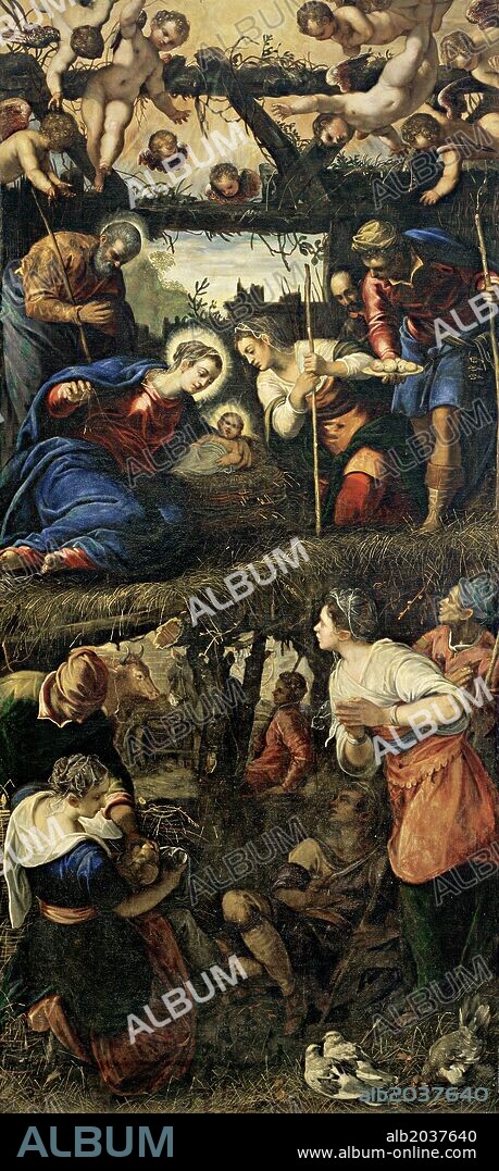 Tintoretto / 'The Adoration of the Shepherds', 1583, Oil on canvas, 432 x 186 cm.
