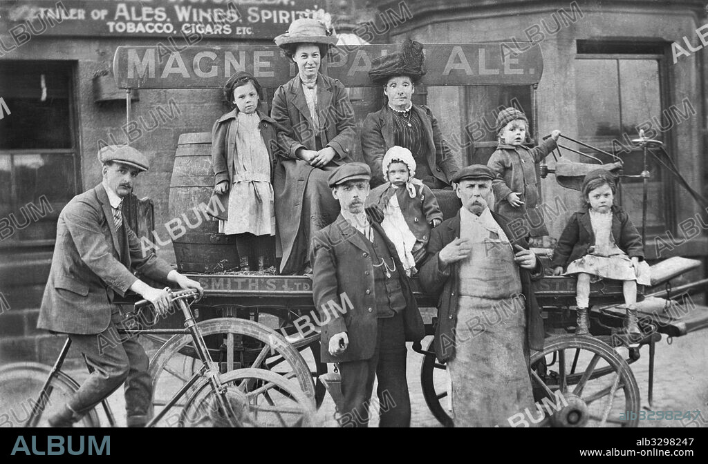 John Smith's Brewery Drayman Poses With Family on His Dray. Tadcaster, c1910.