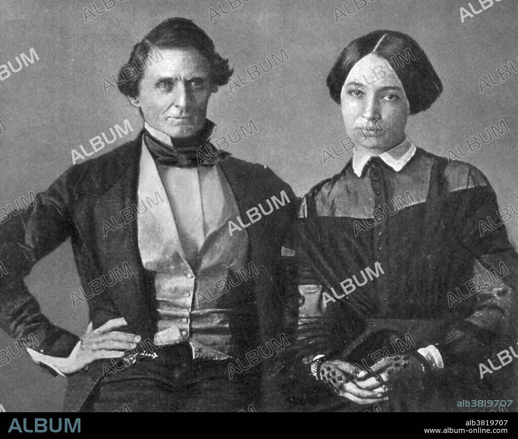 Jefferson Davis and his second wife, Varina. Jefferson Finis Davis (June 3, 1808 - December 6, 1889) was a statesman and leader of the Confederacy during the American Civil War. He graduated from West Point and fought in the Mexican-American War as a colonel of a volunteer regiment. He was Secretary of War under President Pierce and a senator representing Mississippi. He argued against secession, but agreed that each state was sovereign and had the right to secede from the Union. He was selected as provisional President of the CSA and was elected without opposition to a six-year term. Davis took charge of the Confederate war plans but was unable to find a strategy to stop the larger, powerful and better organized Union. His diplomatic efforts failed to gain recognition from any foreign country, and paid little attention to the collapsing Confederate economy, printing more and more paper money to cover the war's expenses. In 1865, Davis was captured, imprisoned, placed in irons and indicted for treason. After two years of imprisonment, he was released on bail posted by prominent citizens of both Northern and Southern states. He died in 1889, at age 81, in the presence of friends and and holding the hand of his beloved, Varina.
