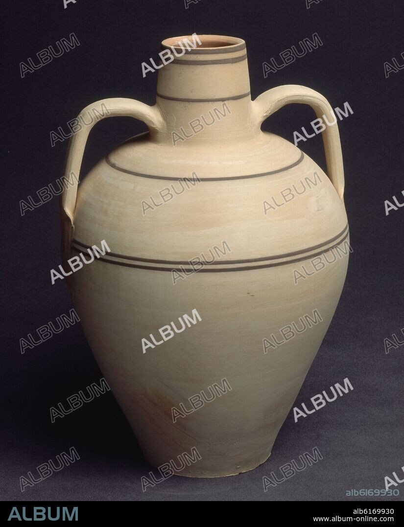 BARRAL O CANTARO CON DOS ASAS Y DECORACION LINEAL EN MARRON-S XX CERAMICA.