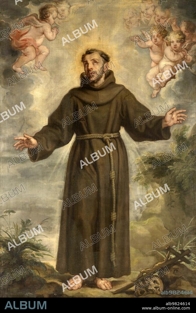 Francis of Assisi, Francis, Giovanni di Pietro di Bernardone, 1181 or 1182 to 3 October 1226, the founder of the Order of Friars Minor, Ordo fratrum minorum, Franciscans, Painting by Philip Fruytiers, Historic, digitally restored reproduction from a 19th century original