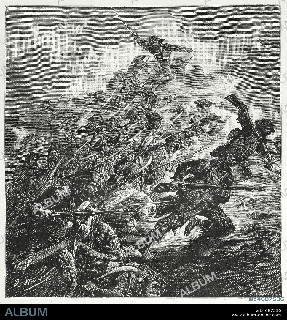 Les soldats de l'An II. Illustration vers 1875 de Leon BENETT (1838-1917) pour A l'obeissance passive dans Les Chatiments de Victor HUGO (1802-1885). Credit : Collection KHARBINE-TAPABOR.