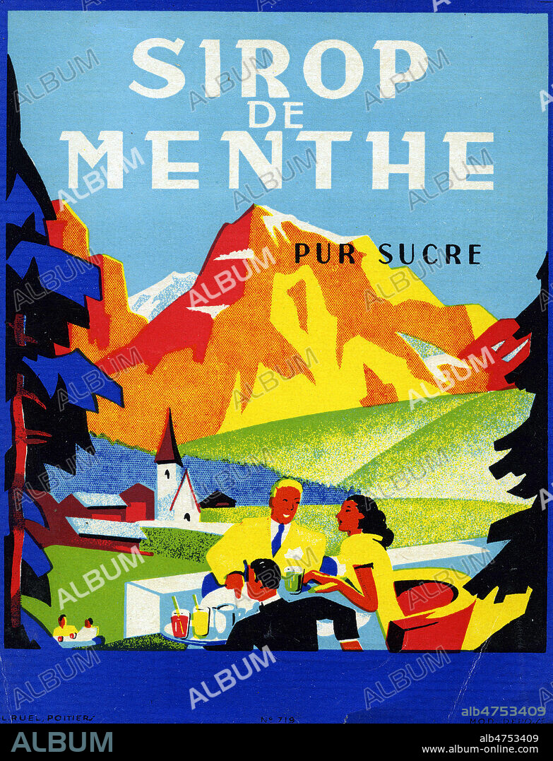 Etiquette de sirop de menthe, vers 1930. Illustration anonyme. Credit : Collection IM/KHARBINE-TAPABOR.
