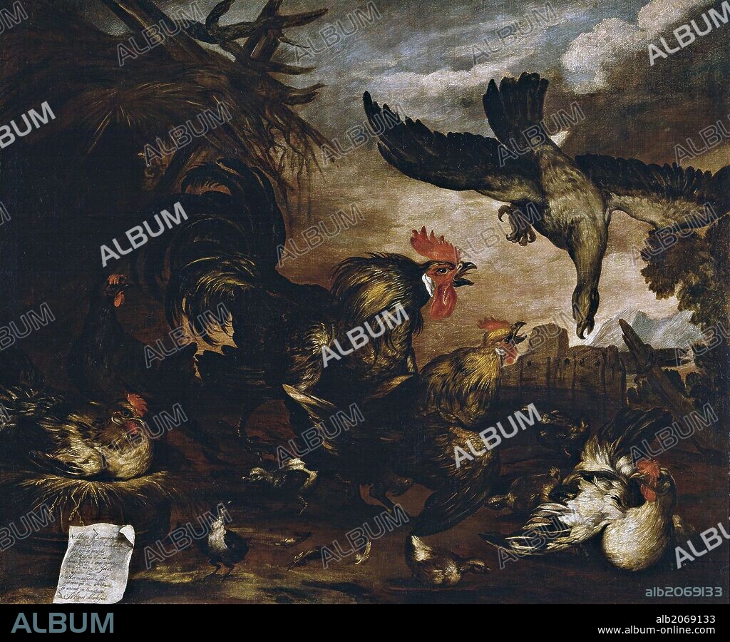 MARCH MIGUEL. Miguel March / 'Milano atacando un gallinero', Segunda mitad del siglo XVII, Escuela Española, Óleo sobre Lienzo, 113,5 cm x 136,5 cm, P07927.