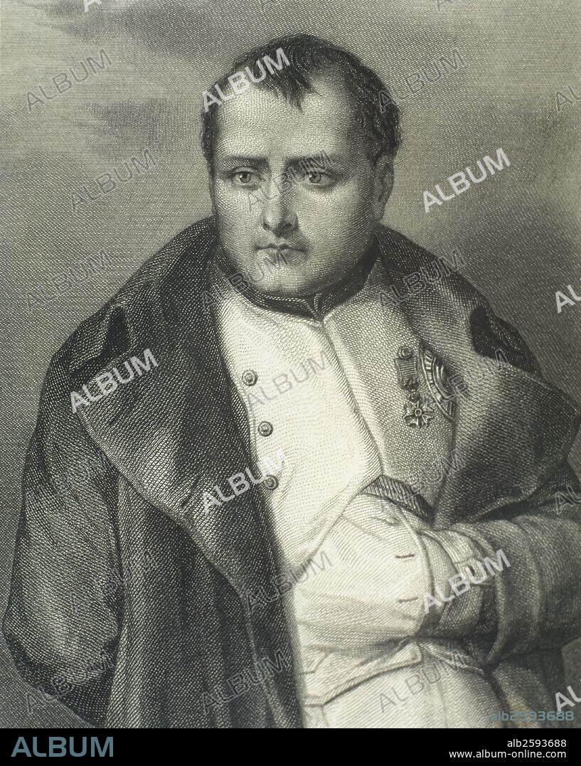 Napoleon Bonaparte (1769-1821). French military and political leader. He was Emperor of the French from 1804 to 1814 and again in 1815 as Napoleon I and king of Italy from 1805 to 1814. Portrait. Engraving in "Historia Universal", 1869.