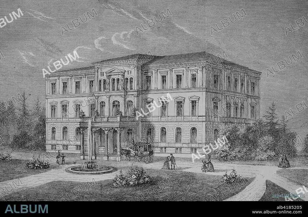 the new building of the Eye Hospital clinic at Heidelberg, college town in Baden-Wuerttemberg situated on the river Neckar in south-west Germany, illustration from the 19th century.