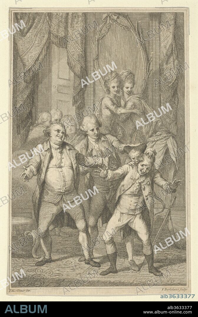 Frontispiece for Fanny Burney's "Evelina": Mr. Lovel Bitten in the Ear by Captain Mirvan's Monkey, vol. III. Artist: After John Hamilton Mortimer (British, Eastbourne 1740-1779 London). Author: Frances Burney (British, 1752-1840). Dimensions: image: 5 7/16 x 3 7/16 in. (13.8 x 8.8 cm)
sheet: 5 11/16 x 3 5/8 in. (14.4 x 9.2 cm) (clipped impression). Engraver: Francesco Bartolozzi (Italian, Florence 1728-1815 Lisbon). Publisher: T. Lowndes (London). Date: November 24, 1779.