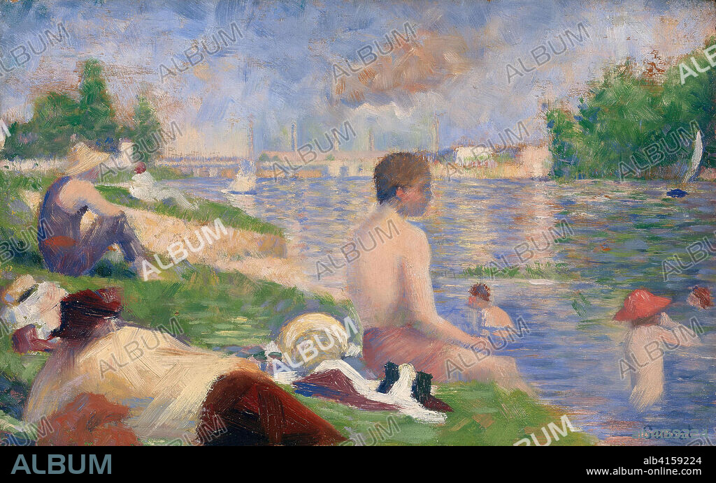 Final Study for "Bathers at Asnières". Georges Seurat; French, 1859-1891. Date: 1883. Dimensions: 6 1/4 × 9 7/8 in. (15.8 × 25.1 cm). Oil on panel. Origin: France.