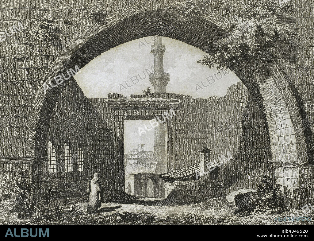 Angora (Ankara). Turkey. Monument of Ancyra or Temple of Augustus and Rome in Ancyra. Indoor. During Roman times the city was called Ancyra. Engraving drawn by Préaux. Lemaitre direxit. "Panorama Universal. Historia de Armenia", 1838.