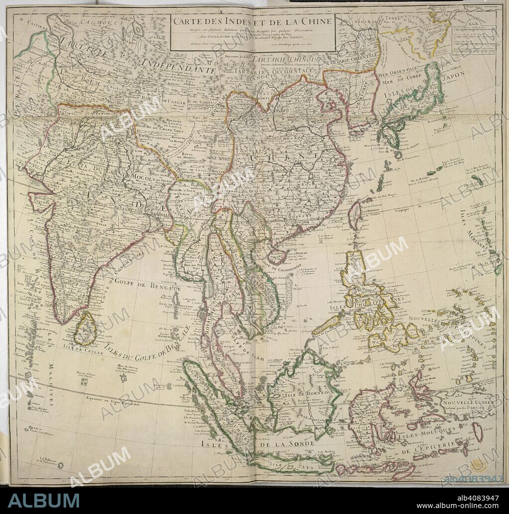 GUILLAUME DE L'ISLE. A map of India and China. Carte des Indes et de la Chine. Paris, 1705. Source: Maps K.Top.115.4. Language: French.