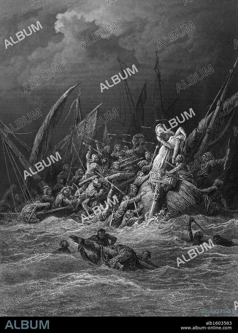 PAUL GUSTAVE DORÉ. The Sea Fight,  by Gustave Dore,  from Idylls of the King,  (1832-1883),  USA,  Illinois,  Chicago,  Newberry Library.