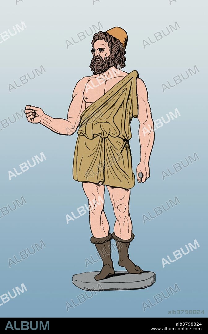 In ancient Roman religion and myth, Vulcan is the god of fire, including the fire of volcanoes. He is often depicted with a blacksmith's hammer. The festival of Vulcan, the Vulcanalia, was celebrated on August 23rd each year, when the summer heat placed crops and granaries most at risk of burning. During the festival bonfires were created in honor of the god, into which live fish or small animals were thrown as a sacrifice, to be consumed in the place of humans.His Greek counterpart is Hephaestus, the god of fire and smithery. In Etruscan religion, he is identified with Sethlans.