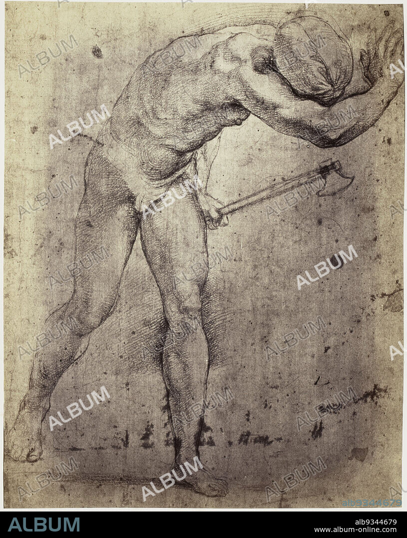 Photoreproduction of a drawing by Raphael, man with an axe, Charles Thurston Thompson (mentioned on object), intermediary draughtsman: Rafaël (mentioned on object), Windsor Castle, c. 1852 - in or before 1857, paper, albumen print, height 321 mm × width 253 mm.