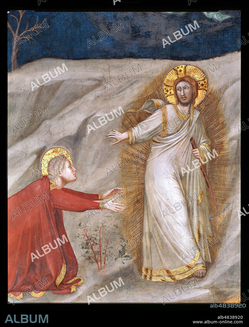 Assisi, the Lower Basilica of St. Francis, Chapel of the Magadalene, the eastern wall: Scenes from the life of the Magdalene, "Noli me tangere". Detail. The Chapel, dedicated to the Magadalene, was frescoed by Giotto and his workshop in 1307 - 08.