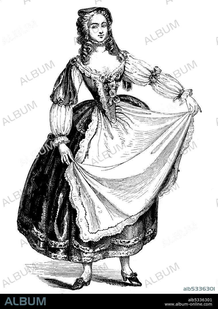 Barbara Campanini, known as La Barbarina, 27 September 1719 - 7 June 1799, famous Italian ballerina, one of the most important ballet dancers of the 18th century  /  Barbara Campanini, genannt Barberina oder Barbarina, Tänzerin, Freifrau, Gräfin und Äbtissin, 1719 - 7. Juni 1799, eine der bedeutendsten klassischen Ballett-Tänzerinnen des 18. Jahrhunderts, Historisch, historical, digital improved reproduction of an original from the 19th century / digitale Reproduktion einer Originalvorlage aus dem 19. Jahrhundert,.