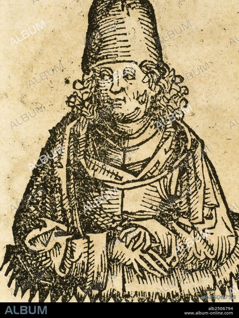 ARISTOTELES (Estagira, 384-Calcis, 322 a. C). Filósofo griego. De entre sus escritos caben destacar los tratados de lógica llamados "Organon", sus tratados de Física, los tres libros sobre el Alma, catorce libros de Filosofía Primera conocidos como Metafísica, libros referentes a la Etica, a la política, tratados dedicados a la retórica y la poética. Grabado.