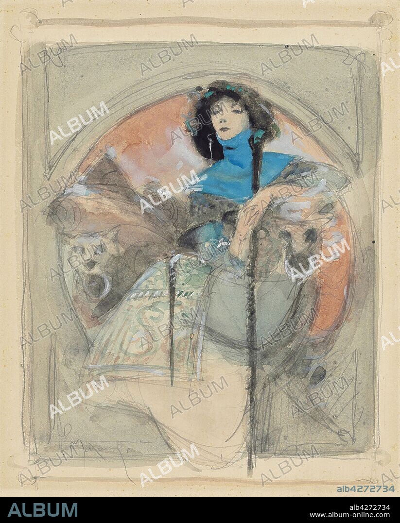 EDGAR MAXENCE. Portrait of Sarah Bernhardt (1844-1923).