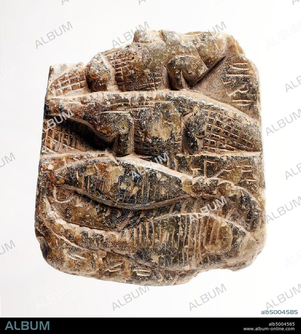 stele, fragment, fish, scorpion, crocodile, inscription, magic, Horuscippus, stone (gray), 6.5 x 6 cm, Greco-Roman Period (?), Egypt.